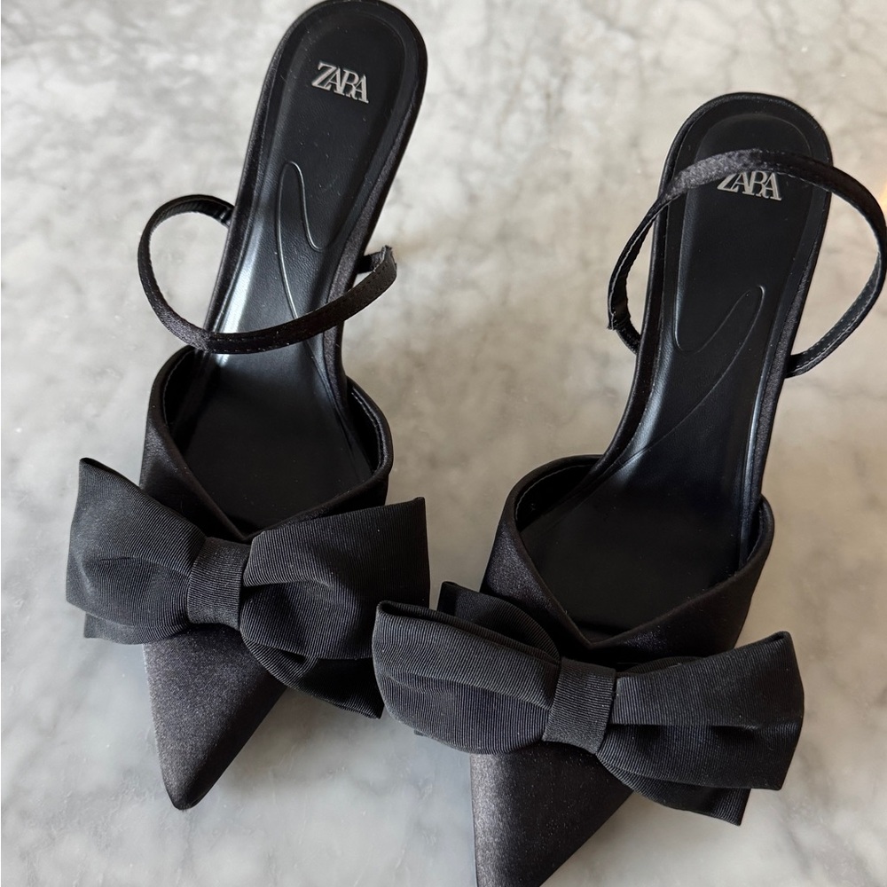 Zara Black Stiletto Heels with Ankle Strap